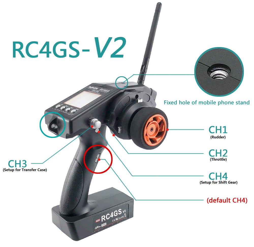 Аппаратура Radiolink RC4GS V2 (авто-судо, 4 канала) с приемником R6FG  (2.4гГц, 400 метров, гироскоп,